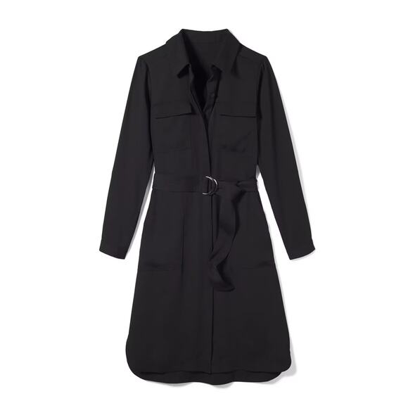WHBM Black Soft Utility Long Sleeves Removable Belt Shirtdress Size XL NWT $150 - Picture 2 of 12